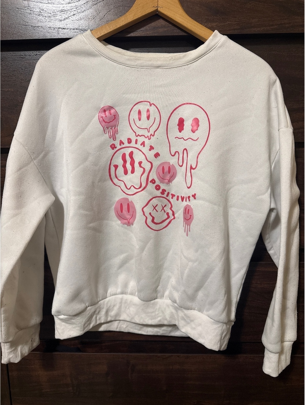 SHEIN White Radiate Positivity Graphic Sweatshirt Medium